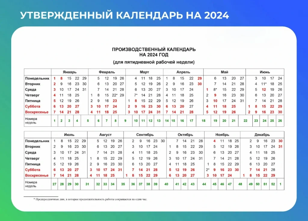 Трудовой календарь 2024